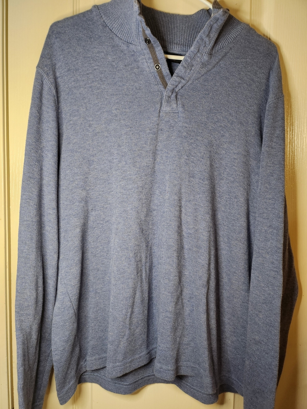 Men's Heather Light Blue Crewneck Henley Sweater